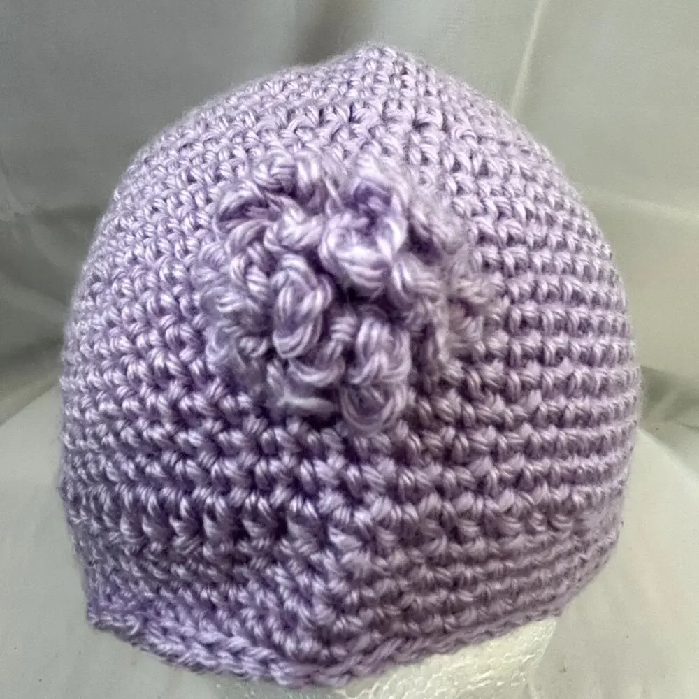 SKU2182 Handmade Crocheted Lilac Purple Beanie Cap Hat 10x7